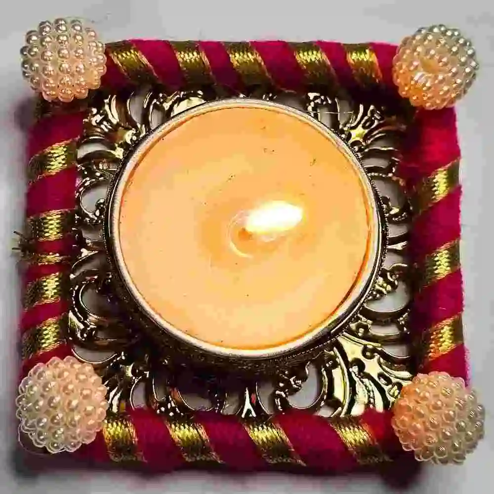 Handmade square pearl T light holder for Diwali decor
